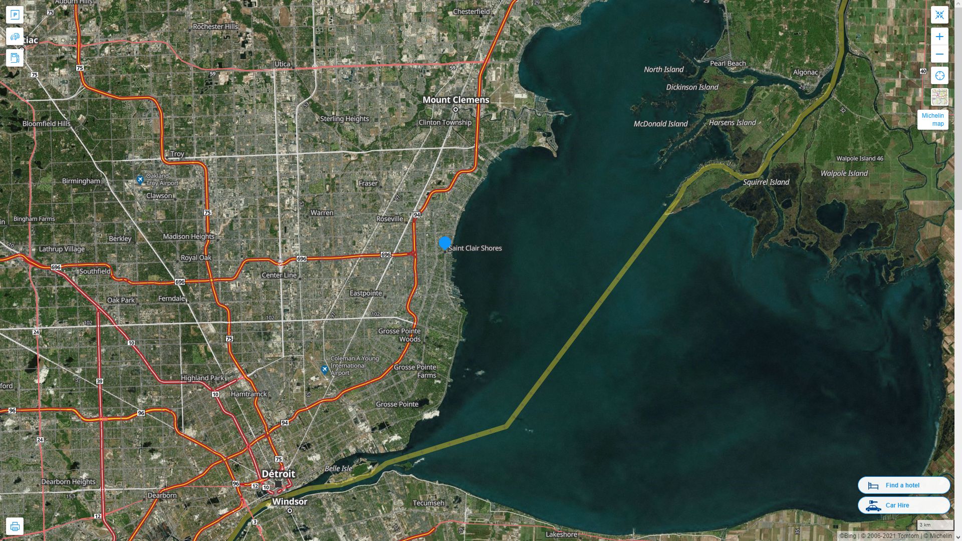 St. Clair Shores Michigan Highway and Road Map with Satellite View